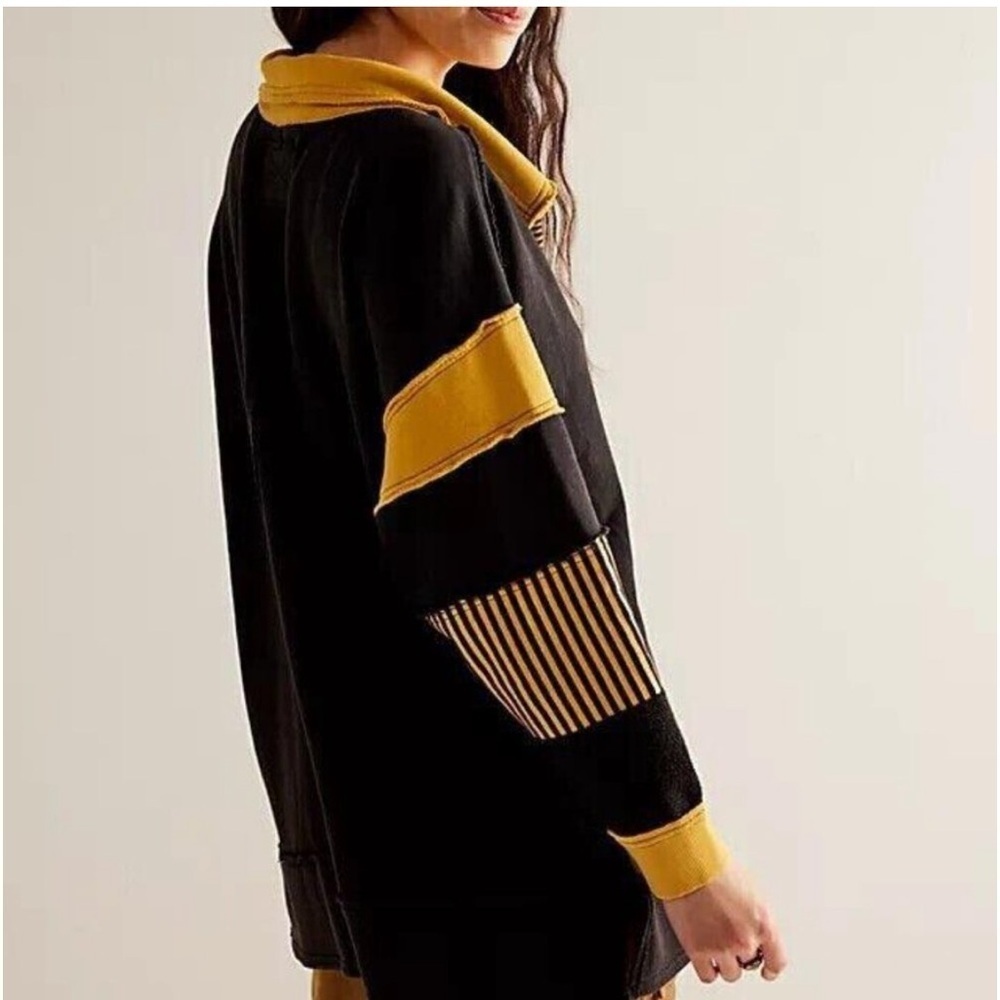 Free People Black and Mustard Striped Pullover Hoodie - Picture 3 of 14